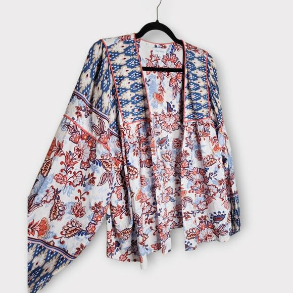 Evereve Womens Penny Floral Print Linen Blend Kimono M/L Lightweight Layer - Picture 3 of 9